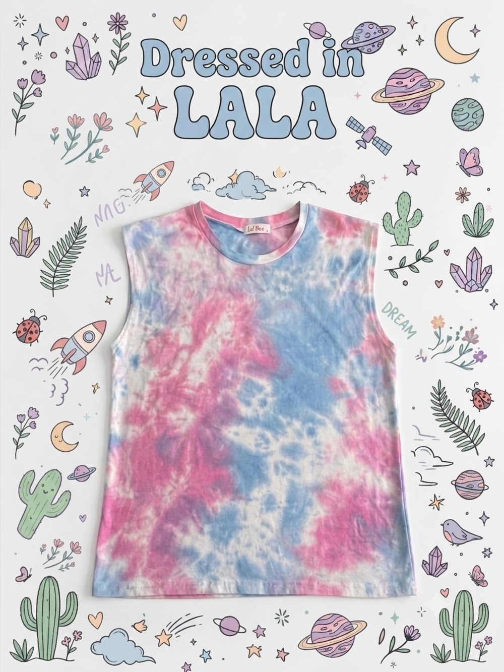 Dressed in Lala Bad Babe Tank Top Cotton Candy Tie Dye Shoulder Pad Top L 2021